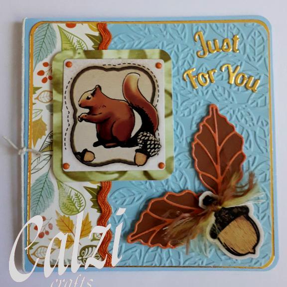 Squirrel With Leaves & Acorn Just For You Blank Greeting Card