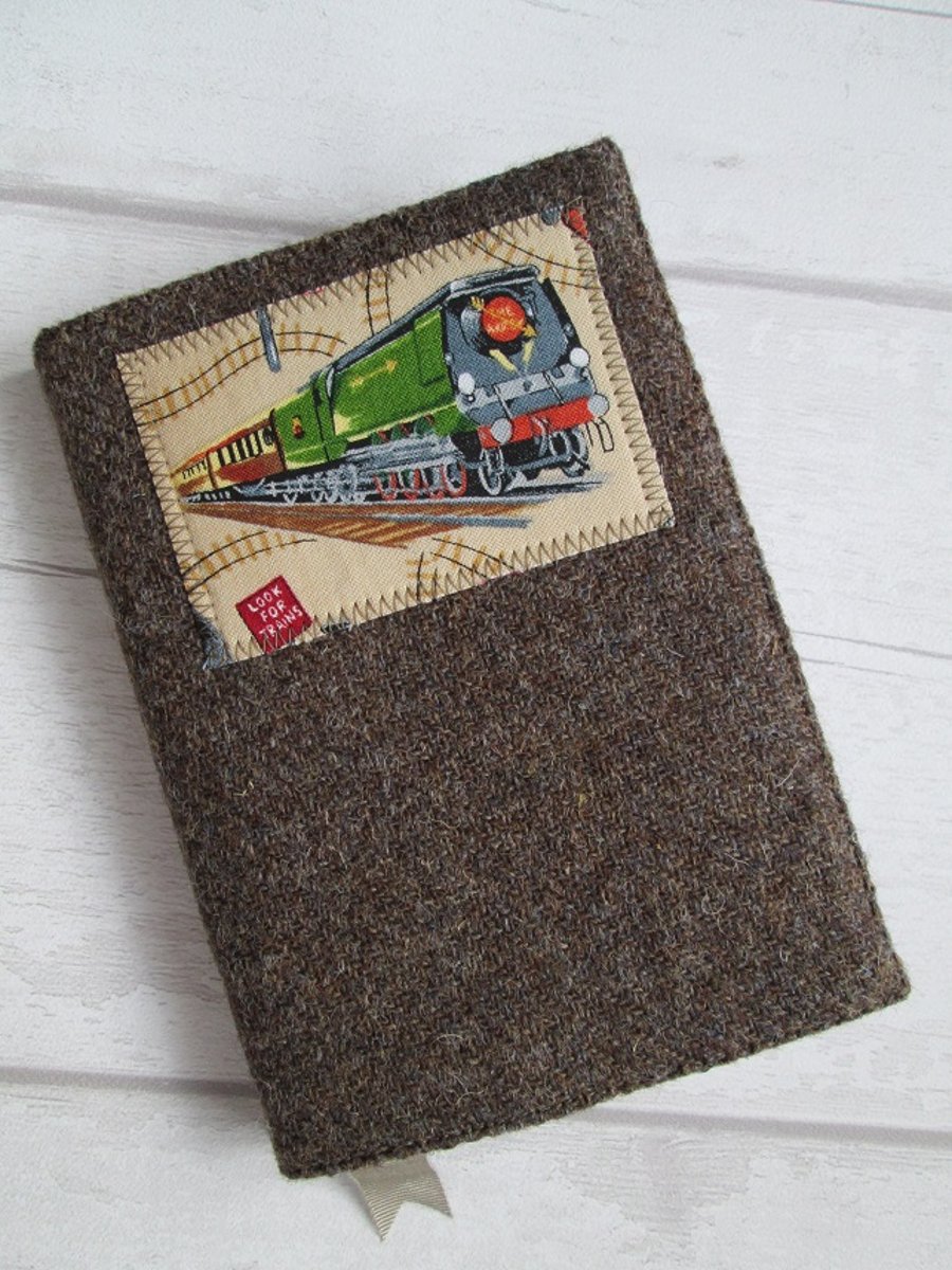 A6 'Harris Tweed' Reusable Notebook, Diary Cover - Brown with Steam Train