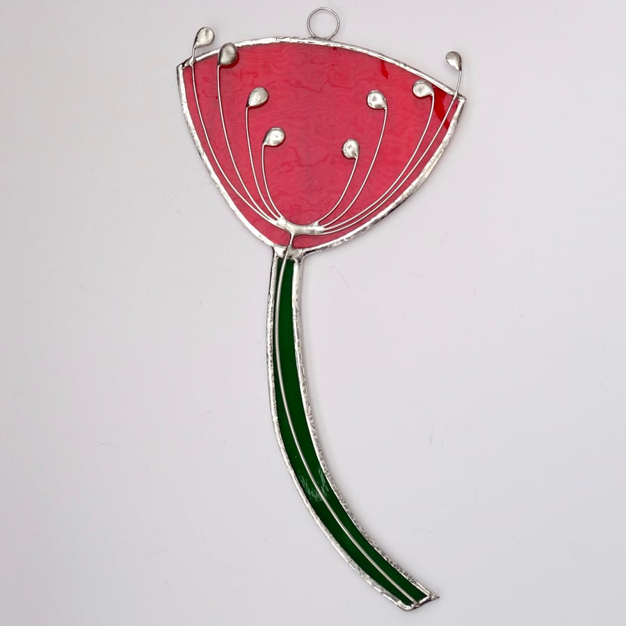 Stained Glass Cow Parsley Suncatcher - Handmade Hanging Decoration - Red