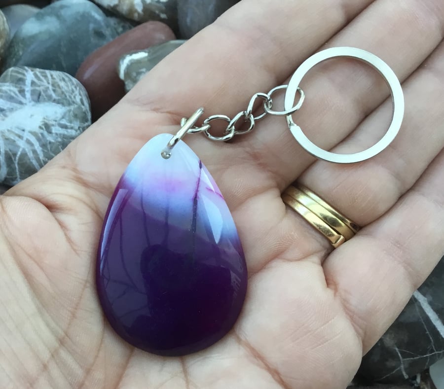 Marilyn!  Purple Mountain Agate Gemstone Keyring or Handbag Charm.