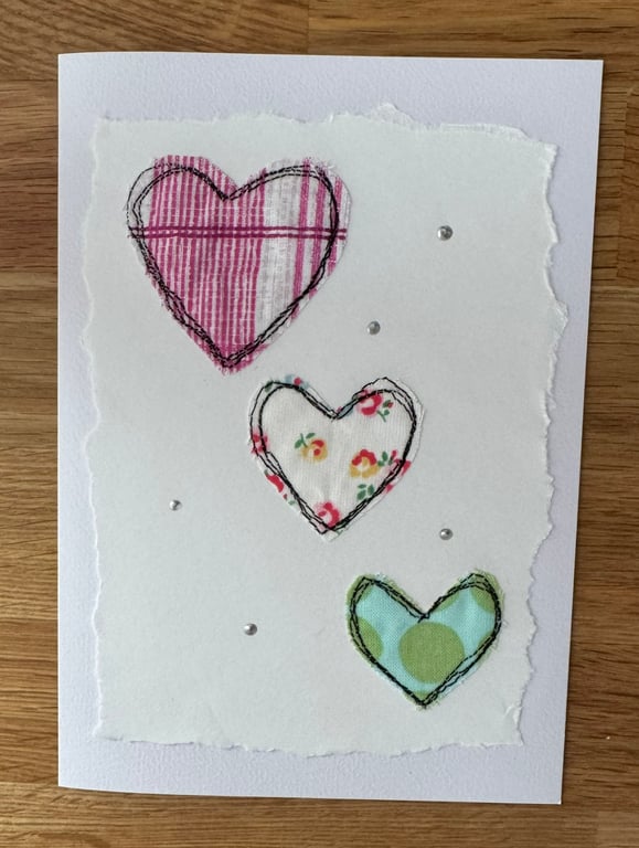 Hand made 3 hearts blank greetings card 