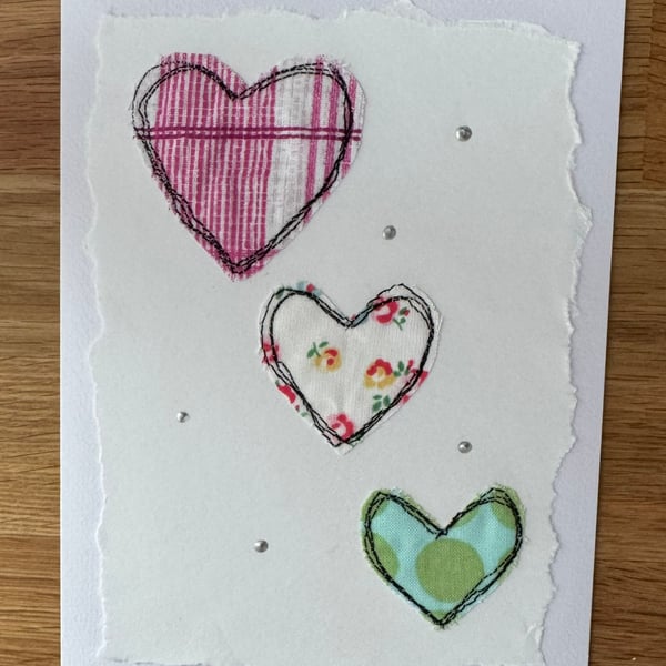 Hand made 3 hearts blank greetings card 