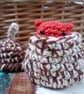 Red Squirrel inside a crochet acorn basket