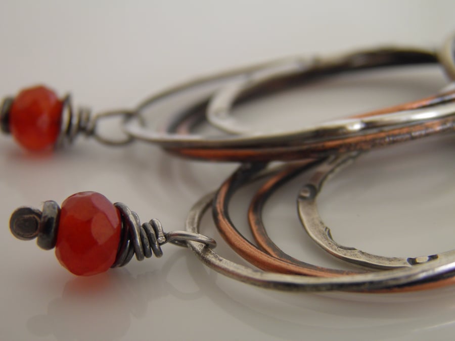 Fire Carnelian Orange Gemstone Earrings in Sterling Silver 