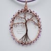 Rose Gold and lilac tree of life pendant necklace, unique wearable wire art