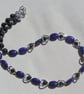 Blue Jade & Blue Goldstone (Sandstone) Gemstone Silver Heart Beaded Necklace - Image 3
