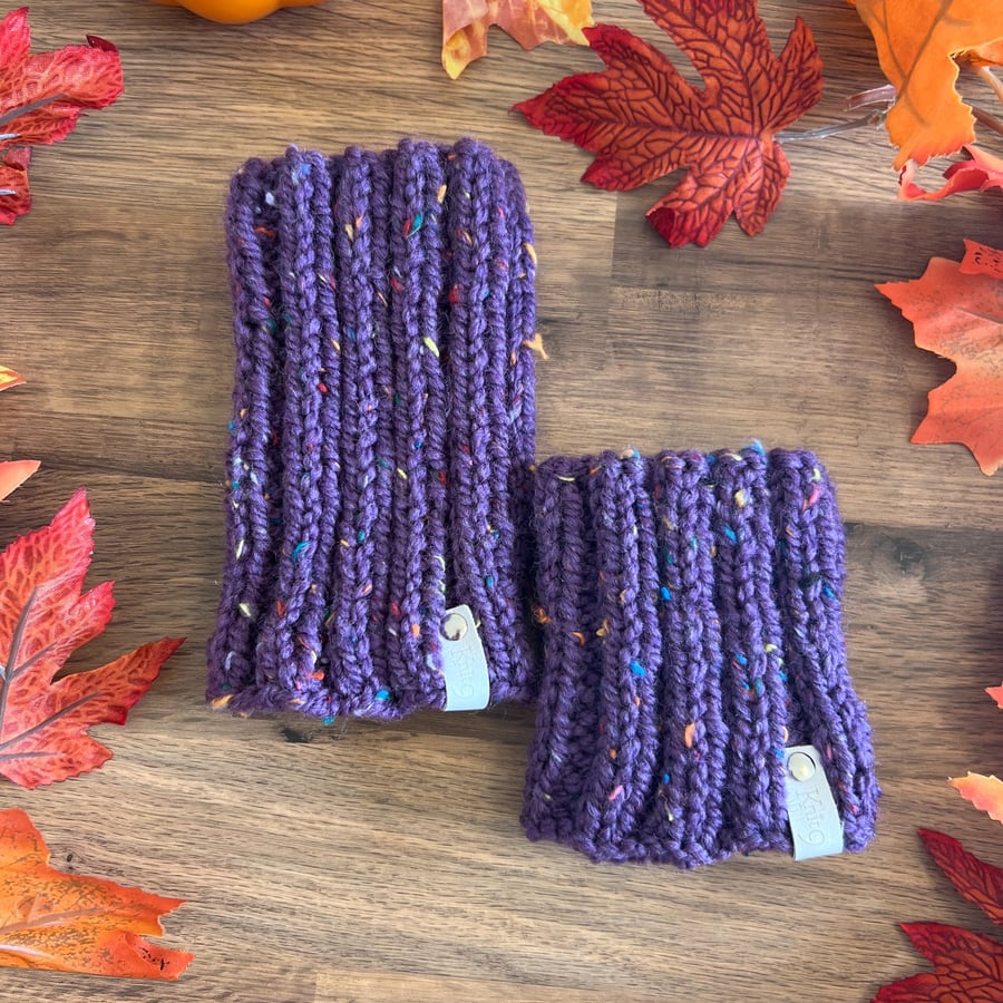Dog Neck Warmer Snood - Handknit - Chunky Tweed - Purple
