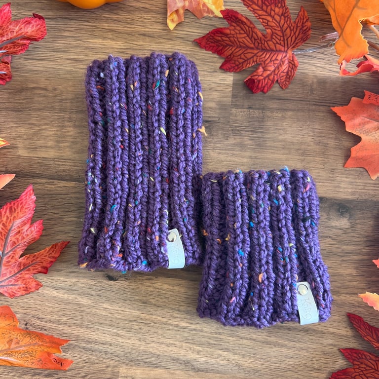 Handknit Dog Neck Warmer Snood Chunky Tweed - Purple