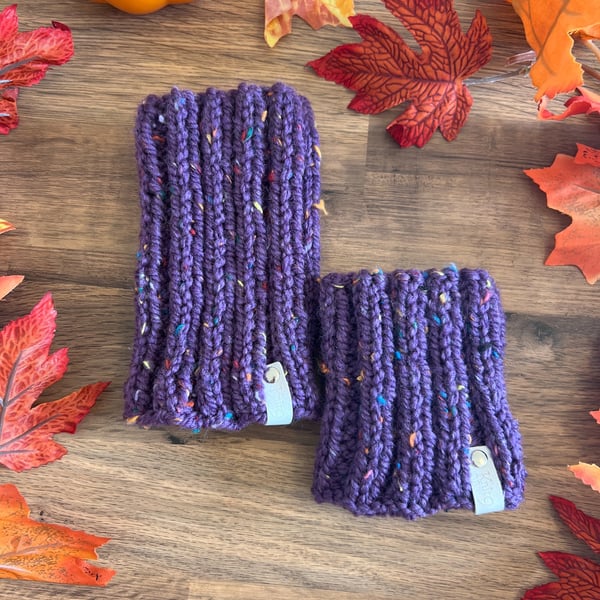 Dog Neck Warmer Snood - Handknit - Chunky Tweed - Purple