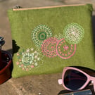 Hand embroidered zip top purse or pouch
