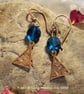 Copper Drop Earrings with Blue Beads - Image 3