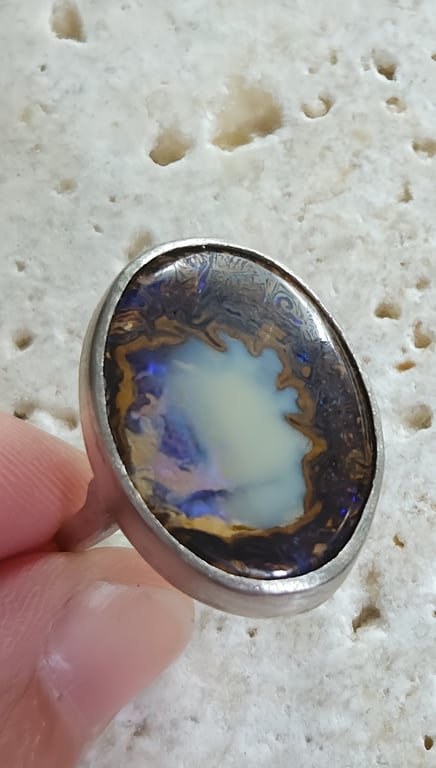 Elegant Boulder Opal Silver Ring