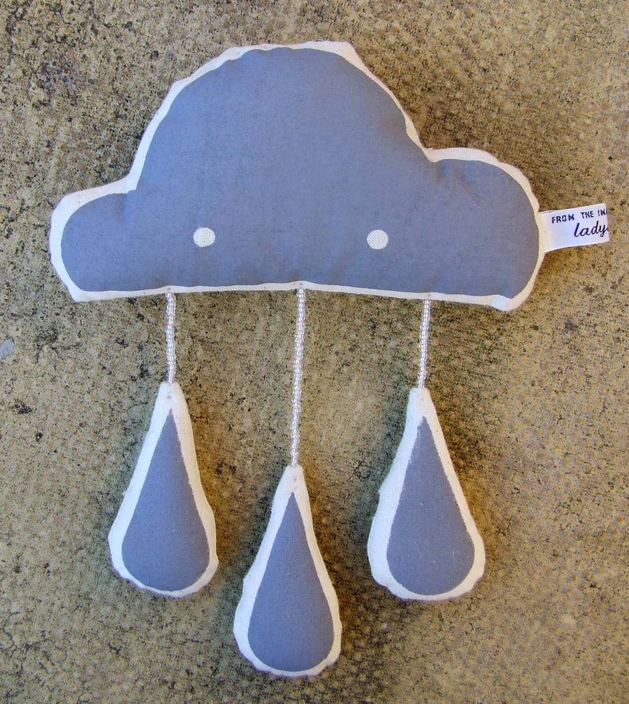 Screen-printed Raincloud Plush with Grey Raindrops