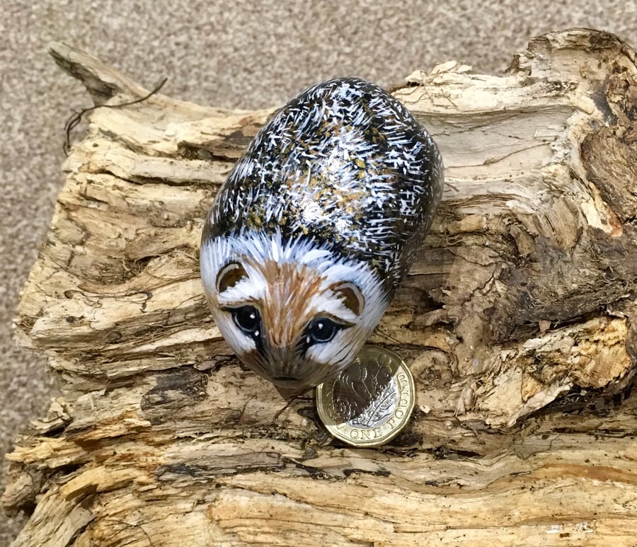 Hedgehog painted pebbles garden rock art wildlife gift 