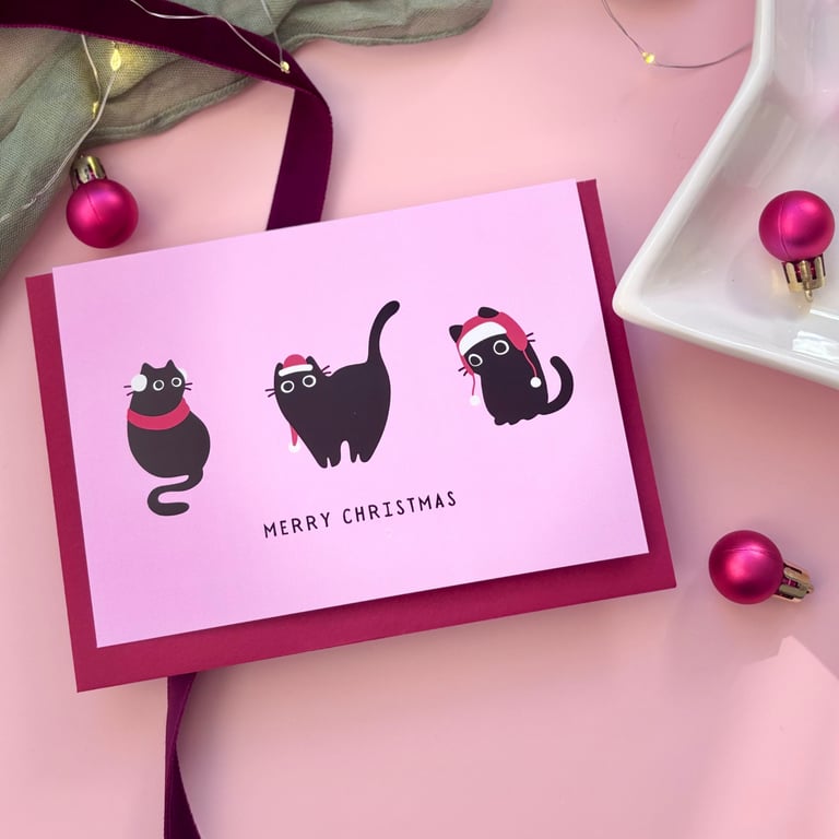 Pink Christmas Cat Card