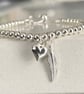 Sterling Silver Feather Heart Charm Bracelet, Adjustable Slider Clasp - Image 10