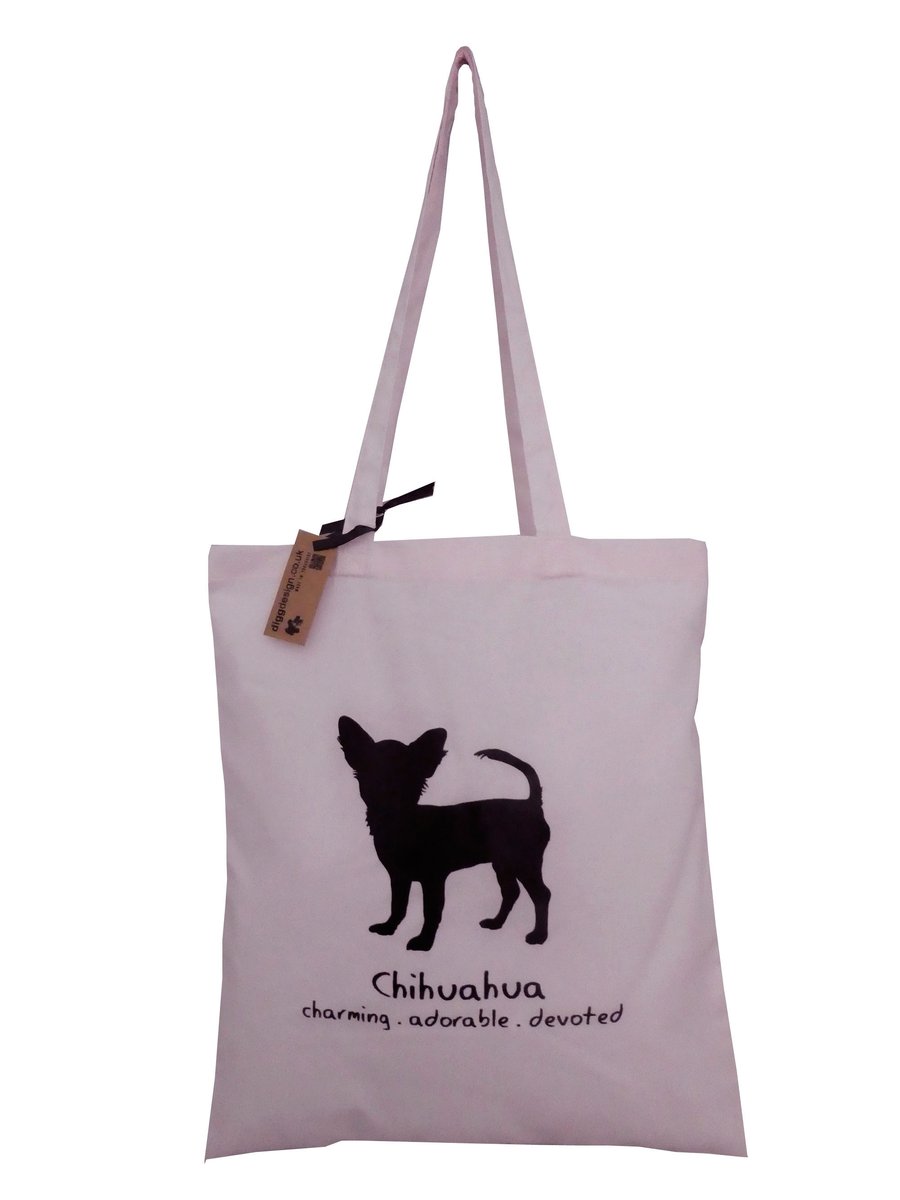 Digg Design CHIHUAHUA cotton Tote Bag. Pastel Pink