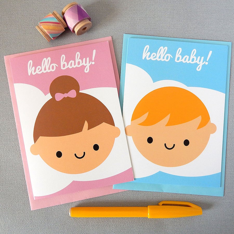 Hello Baby! Kawaii New Baby Boy OR Girl Cards