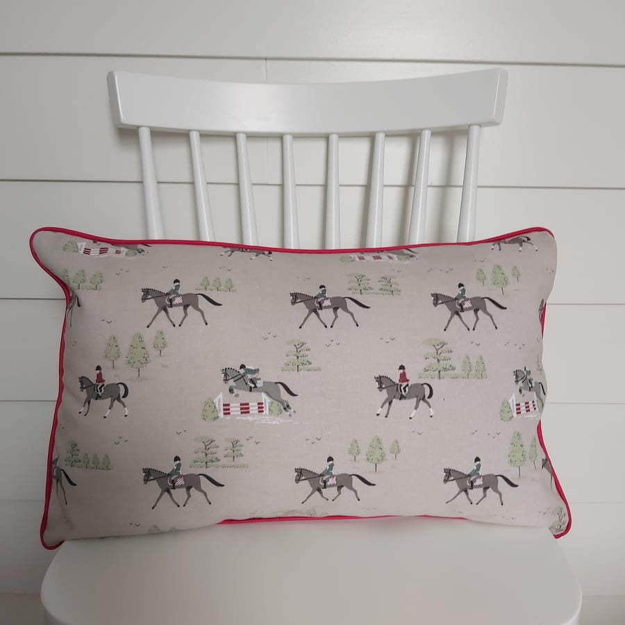 Sophie Allport Horses  Cushion with Red Piping