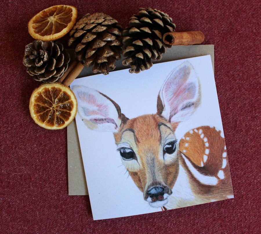 Pack of 10 beautifully drawn deer cards. Perfect as blank greetings card.