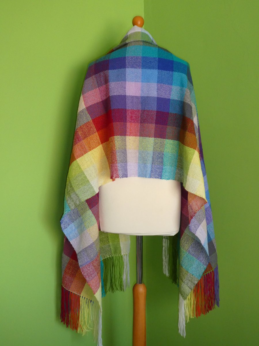 Large Colour Gradient Multicoloured  Hand Woven Scarf  Shawl