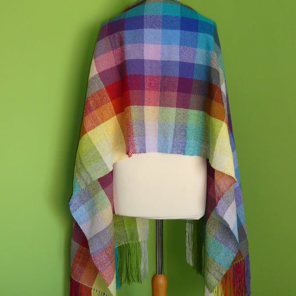 Large Colour Gradient Multicoloured  Hand Woven Scarf  Shawl