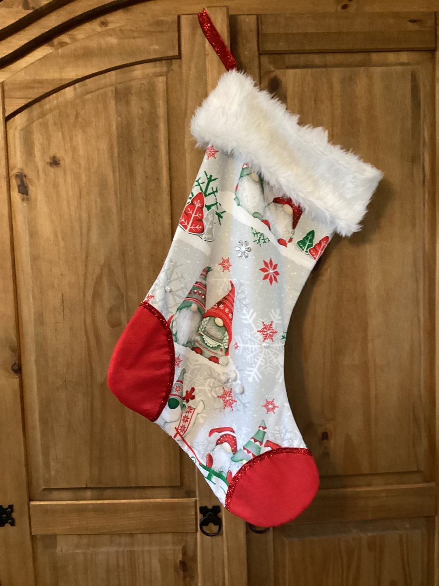 Jumbo Christmas Stocking, gnome stocking, gnomes, gray