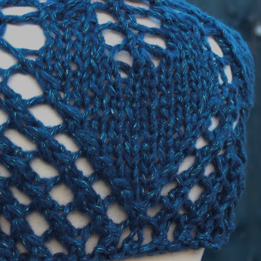 Chunky hand knit lace capelet in Rowan Romance Twilight - design SB168 small