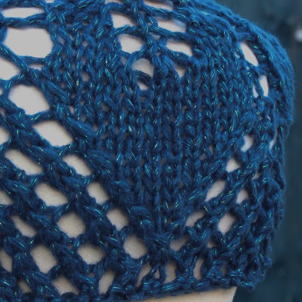 Chunky hand knit lace shawl in Rowan Romance Twilight - design SB168 small