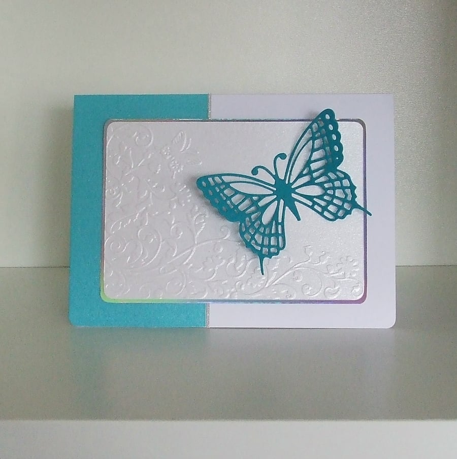 Handmade Turquoise Butterfly card, Personalisation Available