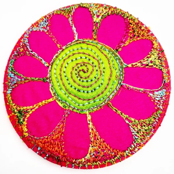 Badge 58mm Multicoloured Flower Textile Badge 