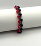 Red & Black Beaded Bracelet with Blue Goldstone – Sterling Silver Clasp