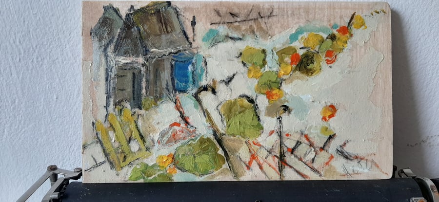 Nasturtiums on the allotment small painting 
