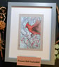 Red Cardinal in flight original drawing, winter bird artwork, small wall art - Image 9