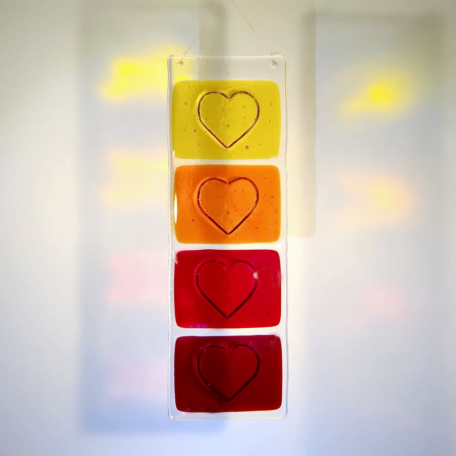 Nasturtium Heart fused glass wall hanging