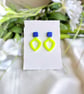 Neon Lime Yellow & Cobalt Blue Geometric Statement Earrings - Image 6