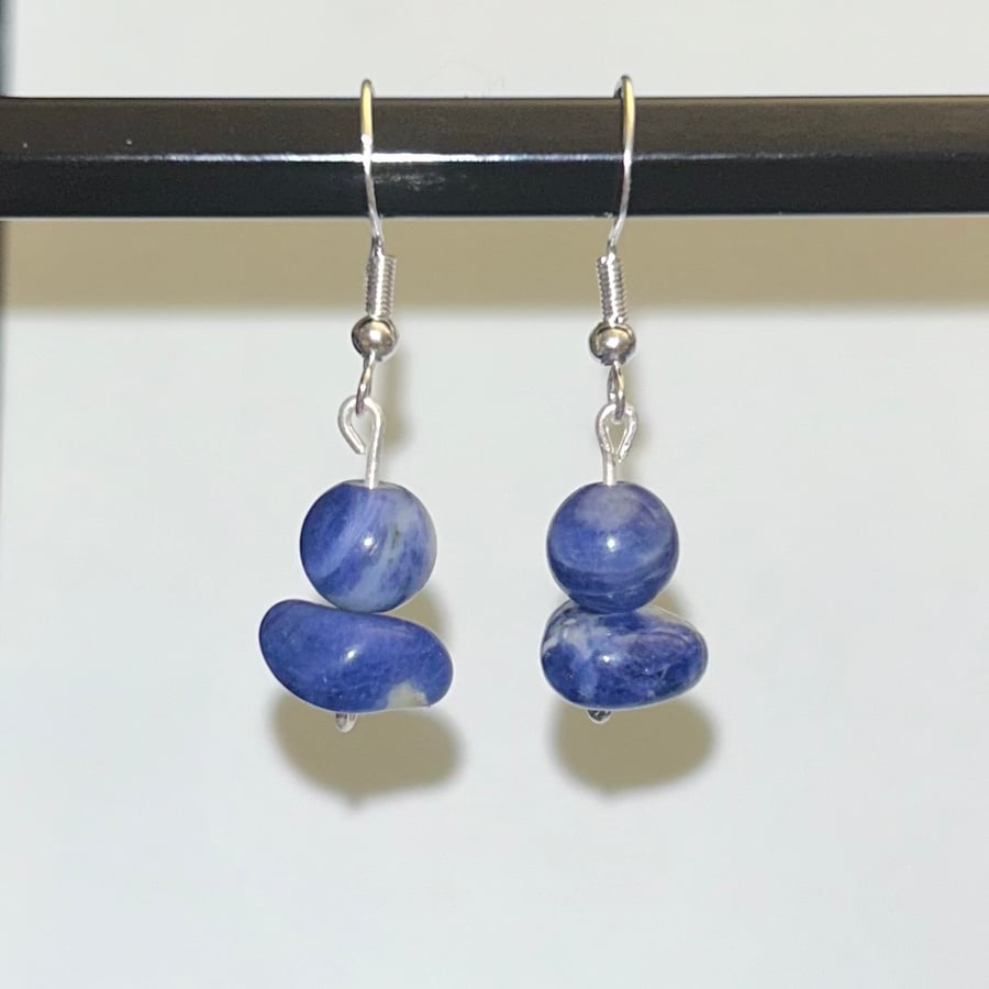 Small Sterling Silver Sodalite Bead Earrings