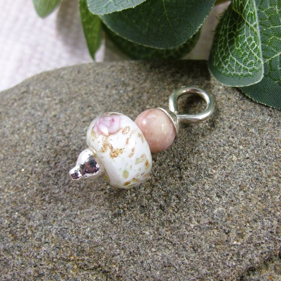 Rose Glass Bead Pendant, Sterling Silver with Rhodonite - Chain is Optional