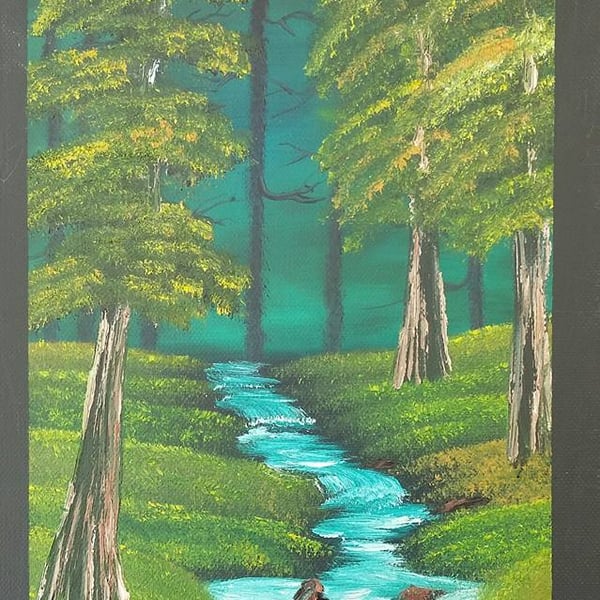 river forest oil painting