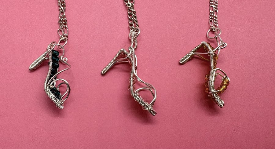 Silver wire wrapped stiletto shoe with Czech glass beads