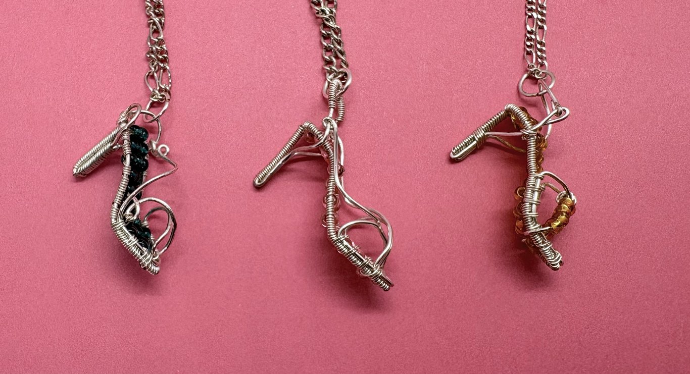Silver wire wrapped stiletto shoe with Czech glass beads