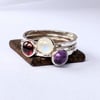 HANDMADE Recycled Sterling Silver Gemstone Stacking Rings