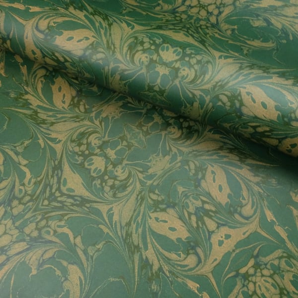 Rococo swirls design wrapping paper in green and golden yellow
