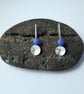 Earrings Blue Ceramic Bead & Textured Dome Sterling Silver Dangle  - Image 1