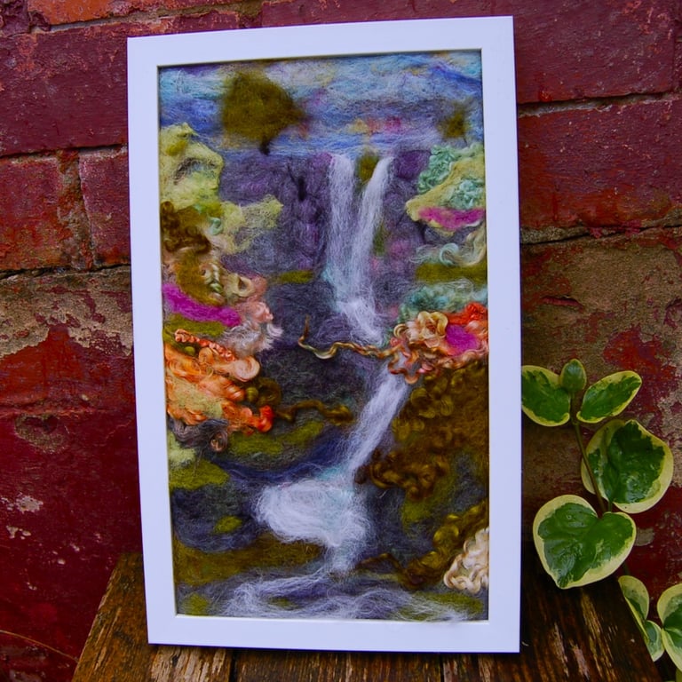 Textile art picture - Waterfall -  Needle felted using wool fibres