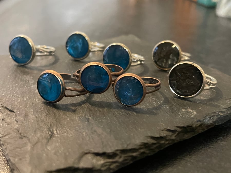 'Noir er Bleu' Adjustable Ring Collection  - Grey Honeycomb  silver Ring