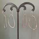 Silver drop earrings - mismatched organic pebbles in recycled sterling silver