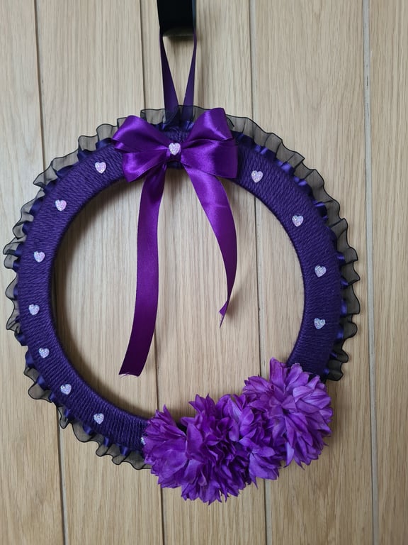 Purple yarn wrapped wreath