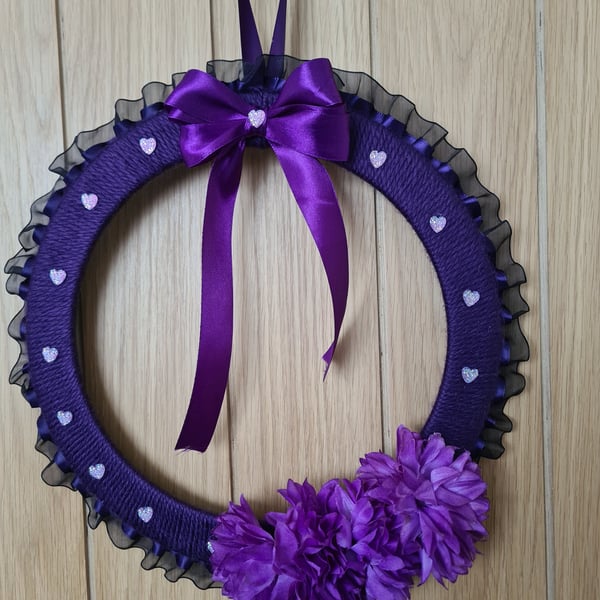 Purple yarn wrapped wreath