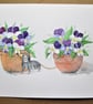Little Fieldmouse and pots of Violet Flowers. Painting - Image 5